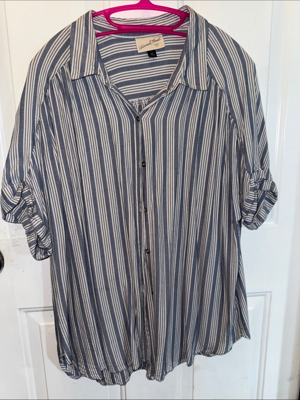 Universal Thread Blue & White Vertical Stripe Button-Down Shirt